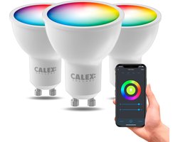 Calex Slimme Lamp - Set van 3 stuks - Wifi LED Verlichting - GU10 - Smart Lichtbron - Dimbaar - RGB en Warm Wit - 4.9W