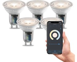 Calex Slimme Lamp - Set van 5 stuks - Wifi LED Verlichting - GU10 Smart Lichtbron - Dimbaar - Warm Wit licht - 4.9W