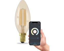 Calex Slimme Lamp - Wifi LED Filament Verlichting - E14 - Smart Kaars Bulb Goud - Dimbaar - Warm Wit licht - 4,9W