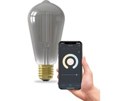 Calex Slimme Lamp - Wifi LED Filament Verlichting - E27 - Rustiek Smart Bulb Titanium - Dimbaar - Warm Wit licht - 7W