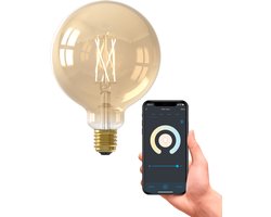 Calex Slimme Lamp - Wifi LED Filament Verlichting - Globe 12,5cm - E27 - Smart Lichtbron Goud - Dimbaar - Warm Wit licht - 7W