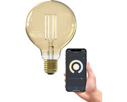 Calex Slimme Lamp - Wifi LED Filament Verlichting - Globe 9,5cm - E27 - Smart Bulb Goud- Dimbaar - Warm Wit licht - 7W