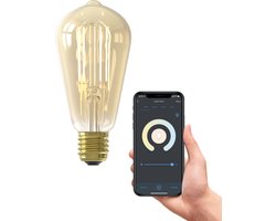 Calex Smart LED Lamp - Slimme Verlichting Filament - E27 - Rustiek - Wifi Lichtbron - Goud - Dimbaar - Warm Wit licht - 7W