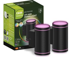 Calex Smart Outdoor LED Buitenlamp - Set van 2 stuks - Slimme Up & Down Wandlamp - RGB en Warm Wit Licht - 4W - Zwart