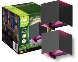 Calex Smart Outdoor Slimme LED Wandlamp - Set van 2 - RGB Up & Down Buitenlamp, bediening via app en stem - Binnen & Buiten - Kleuren en Warm Wit Licht