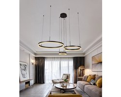 Chandelix - Luxe Hanglamp - Woonkamer - Ringen - met Afstandsbediening en App - Dimbaar - In hoogte verstelbaar - Woonkamer verlichting - Slaapkamer verlichting - Smartlamp - Ringlamp - LED - Zwart