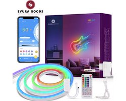 Evura Goods - Neon strip 3 meter - RGBIC - Neon verlichting - Neon lamp - buitenverlichting - binnenverlichting - Voor muur - Lichtslang - Neon led strip - Led 3 meter - met afstandsbediening en App - Smart verlichting - Smart led light - Dimbaar