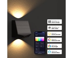 FlinQ Orion - Smart Solar Wandlamp - Solar Tuinverlichting - Zonne-energie - Wit en Gekleurd licht - Bewegingssensor - Alexa & Google Assistant - Zwart