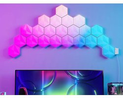 Glowinh - Hexagon Led Lights - Hexagon Led Panelen - Led Wandlampen - Smart Lights - Smart Lamp - Slimme Verlichting - Wandlampen Binnen - Sfeerlampen - Sfeerverlichting - Led Verlichting - Zeshoek Lampen - Gaming - Remote & App Bediening - 9 Stuks