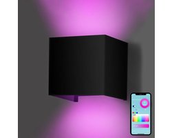 Gologi Slimme Wandlamp - Binnen en Buiten - Up Down Verlichting - Dimbaar - Industrieel - Smart Lamp - Buitenlamp - Waterdicht - Energiezuinig en Roestvrij - RGB - Met App - Zwart