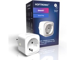 HOFTRONIC Slimme Stekker - Smart plug 16A - WiFi + Bluetooth - Met Tijdschakelaar - Compatible met alle smart assistenten - Incl. Energiemeter - Extra hoog en smal design - Smart stopcontact