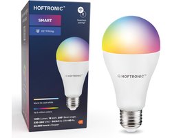 Hoftronic Smart - E27 smart lamp - LED - Besturing via app - WiFi - Bluetooth - Dimbaar - Slimme verlichting - A65 - 14 Watt - 1400 lumen - 230V - 2700-6000K - RGBWW - 16.5 miljoen kleuren - Grote fitting - Compatibel met alle smart assistenten