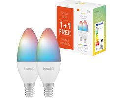 Hombli Slimme verlichting - Wifi Kaarslamp E14 color - Geen bridge nodig - Kleuren en alle wittinten - Smart LED - Dimbaar en tunable - Promopack 1+1