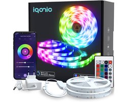 Iqonic Smart Led Light Strip - 10 Meter - Met WiFi, App en Afstandsbediening - RGB Verlichting - Zelfklevend - Google Home en Alexa