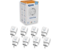 Iqore® 8x Slimme Stekker WiFi - Smart Plug - Met tijdschakelaar en energiemeter - Geschikt voor Google Home & Amazon Alexa - Tuya compatible - Gratis Smartlife App - 16A - smart stekker - eurostekker - slimme stekkers - domotica - GEEN HUB VEREIST