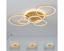 Led Plafondlamp Dimbaar met Afstandsbediening - 6 Ringen - 108 Watt - 3300 lumen - Energieklasse A ++ - Design - Goud - Wit - Plafonniere - Modern - led lamp - Woonkamer - Kamer - Eetkamer - Eettafel - Keuken - Slaapkamer - Cafe - Restaurant -Horeca