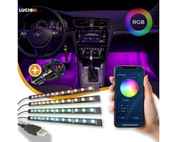 Lucion® Auto led verlichting met autolader| 12V/5V | Auto interieur verlichting | sfeerverlichting auto | vrachtwagen accesoires | auto accessories interieur verlichting | Auto verlichting | Led strip auto | 12V/5V Mobiele app bediening