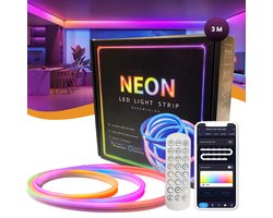 Lucion® RGBIC Led strip 3 meter - Neon led lamp - Neon wandlamp - Smart led light strip - Neon verlichting - Smart led strip - Gaming Accesoires - Led verlichting - Lichtstrip - Neon led strip buiten - Google Home - Alexa