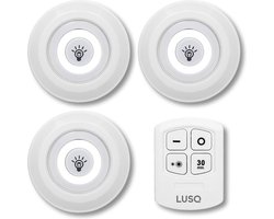 LUSQ® LED Lampen - 3 Stuks - Druklampen - Dimbaar - Afstandsbediening - Zelfklevend - LED Licht - Draadloos