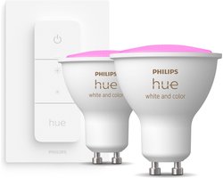 Philips Hue 2-pack GU10 Spot bundel met Dimmer Switch - wit en gekleurd licht - 5,7W - Bluetooth