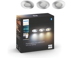 Philips Hue Adore badkamerinbouwspot - warm tot koelwit licht – 3-pack - 1 dimmer switch - chroom