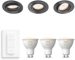 Philips Hue Donegal Set van 3 Inbouwspots (Antraciet) - Rond - GU10 - Warm tot Koelwit Licht - Incl. Hue Dimmer Switch - Hue White Ambiance