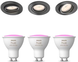 Philips Hue Donegal Set van 3 Inbouwspots (Antraciet) - Rond - GU10 - Wit en Gekleurd Licht - Hue White and Color Ambiance