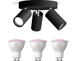 Philips Hue Idris Opbouwspot voor Badkamer (Zwart) - Badkamerlamp - Wit en Gekleurd Licht - Plafondspot met 3 Lichtpunten - GU10 - Hue White and Color Ambiance