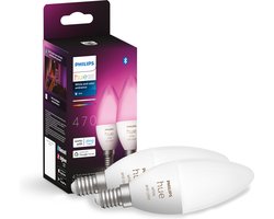 Philips Hue Kaarslamp Lichtbron E14 Duopack - wit en gekleurd licht - 5,2W - Bluetooth - 2 Stuks