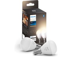 Philips Hue Kogellamp Lichtbron E14 Duopack - zachtwit licht - 5,7W - Bluetooth - 2 Stuks