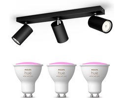 Philips Hue Kosipo Opbouwspot (Zwart) - Wit en Gekleurd Licht - Plafondspot met 3 Lichtpunten - GU10 - Hue White and Color Ambiance