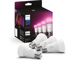 Philips Hue lampen - wit en gekleurd licht - LED - E27 - 6,5W - 806 Lumen - 4 stuks