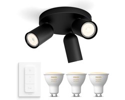 Philips Hue Pongee Opbouwspot (Zwart) - Warm tot Koelwit Licht - Incl. Hue Dimmer Switch - Plafondspot met 3 Lichtpunten - GU10 - Hue White Ambiance