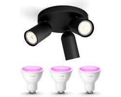 Philips Hue Pongee Opbouwspot (Zwart) - Wit en Gekleurd Licht - Plafondspot met 3 Lichtpunten - GU10 - Hue White and Color Ambiance