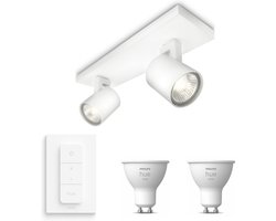 Philips Hue Runner Opbouwspot (Wit) - Warmwit Licht - Incl. Hue Dimmer Switch - Plafondspot met 2 Lichtpunten - GU10 - Hue White