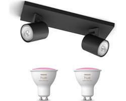 Philips Hue Runner Opbouwspot (Zwart) - Wit en Gekleurd Licht - Plafondspot met 2 Lichtpunten - GU10 - Hue White and Color Ambiance