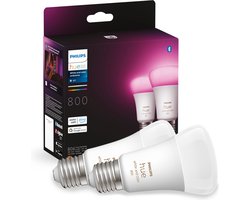 Philips Hue Slimme Lichtbron E27 Duopack - wit en gekleurd licht - 6.5W - Bluetooth - 2 Stuks