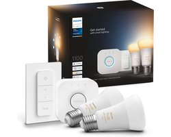 Philips Hue starterkit - warm tot koelwit licht - 2 lampen - E27 - 1100lm - 1 dimmer switch