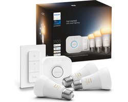 Philips Hue starterkit - warm tot koelwit licht - 3 lampen - E27 - 1100lm - 1 dimmer switch