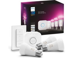 Philips Hue starterkit - wit en gekleurd - 3 lampen - E27 - 1100lm - 1 dimmer switch