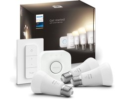 Philips Hue starterkit - zachtwit licht - 3 lampen - E27 - 1100lm - 1 dimmer switch