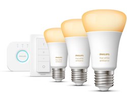 Philips Hue Starterspakket E27 Lichtbron met Bridge en Dimmer Switch - White Ambiance - 3 x 8,5W - Bluetooth