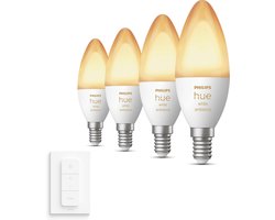 Philips Hue Uitbreidingspakket - E14 - met 4 Kaarslampen - Warm tot Koelwit Licht - Incl. 1 Hue Dimmer Switch - Hue White Ambiance