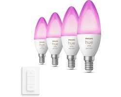 Philips Hue Uitbreidingspakket - E14 - met 4 Kaarslampen - Wit en Gekleurd Licht - Incl. 1 Hue Dimmer Switch - Hue White and Color Ambiance