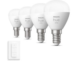 Philips Hue Uitbreidingspakket - E14 - met 4 Kogellampen - Warmwit Licht - Incl. 1 Hue Dimmer Switch - Hue White