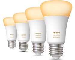 Philips Hue Uitbreidingspakket - E27 - met 4 Standaard Lampen - Warm tot Koelwit Licht - Hue White Ambiance