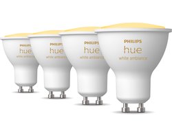 Philips Hue Uitbreidingspakket - GU10 - met 4 Spotjes - Warm tot Koelwit Licht - Hue White Ambiance