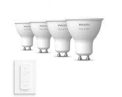 Philips Hue Uitbreidingspakket - GU10 - met 4 Spotjes - Warmwit Licht - Incl. 1 Hue Dimmer Switch - Hue White