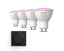 Philips Hue Uitbreidingspakket - GU10 - met 4 Spotjes - Wit en Gekleurd Licht - Incl. 1 Hue Dial Switch (Zwart) - Hue White and Color Ambiance