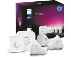 Philips Hue White and Color ambiance Starterkit: 3 GU10 slimme spots + smart button & Bridge